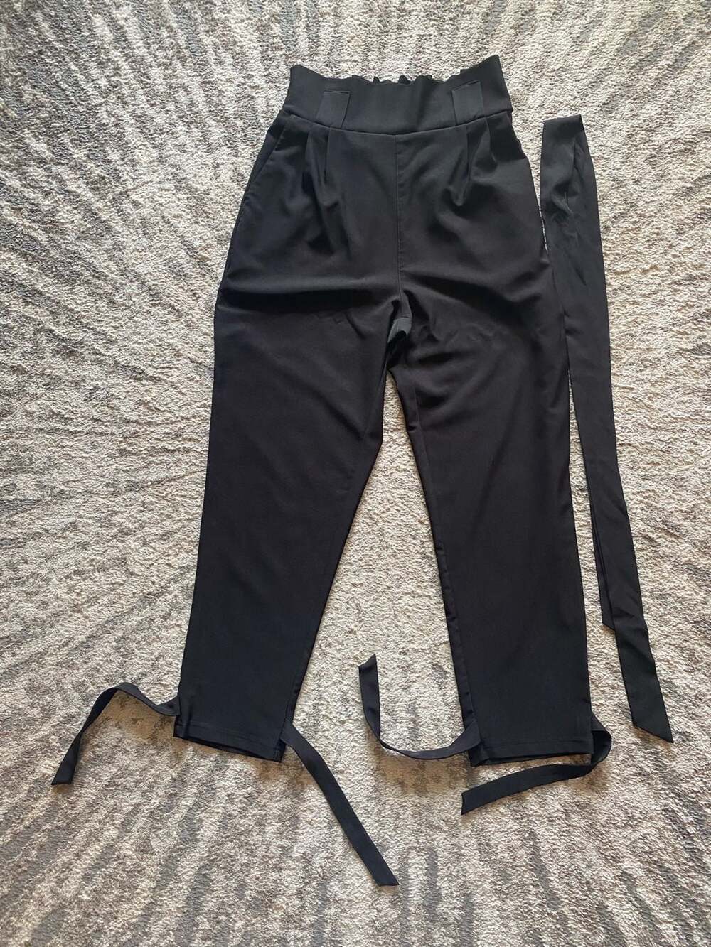 Grace Karin Black Paperbag Pants with Tie Detail and Pockets